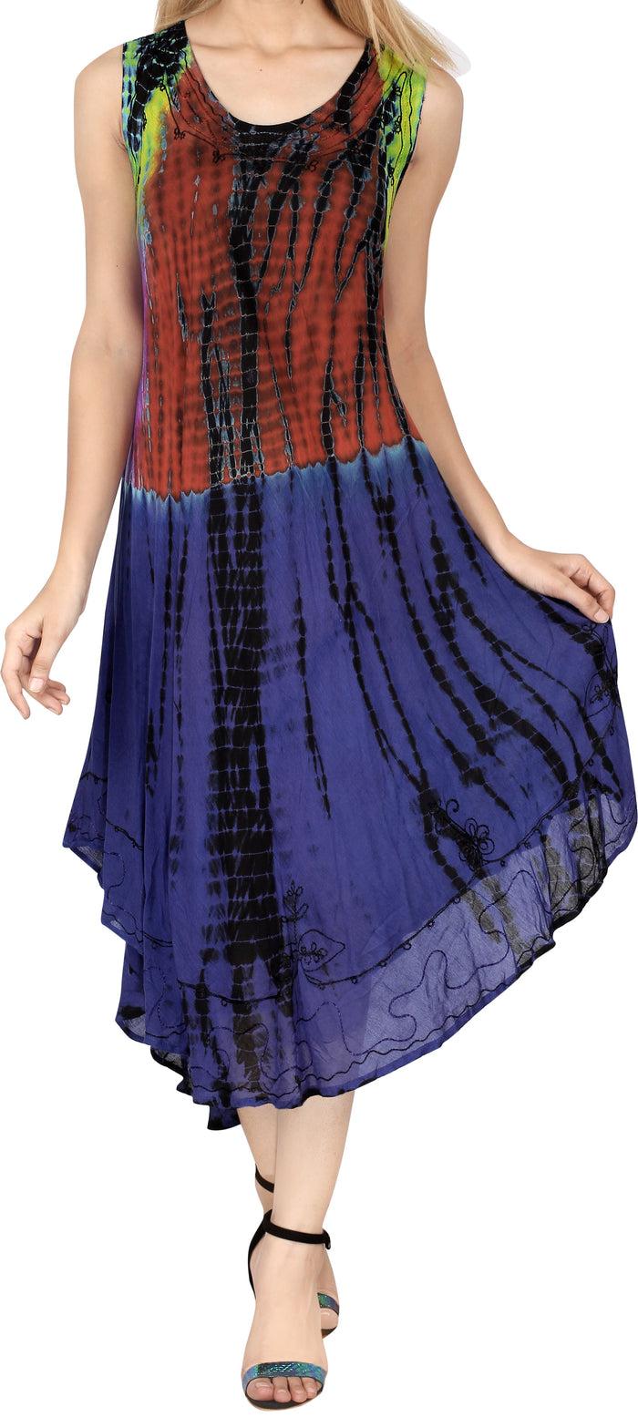 la leela Women's Caftan Cover up Rayon Beach MAXI DRESS Cover Up Hand Tie Dye Design Swim