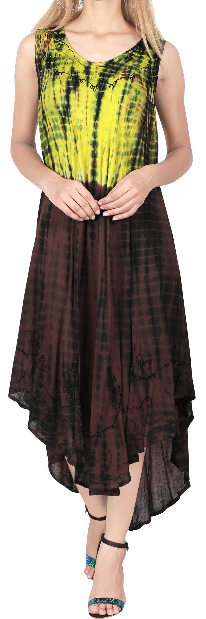 la leela Women's Caftan Cover up RAYON Beach MAXI DRESS Coverup CASUAL HAND Tie Dye Beach