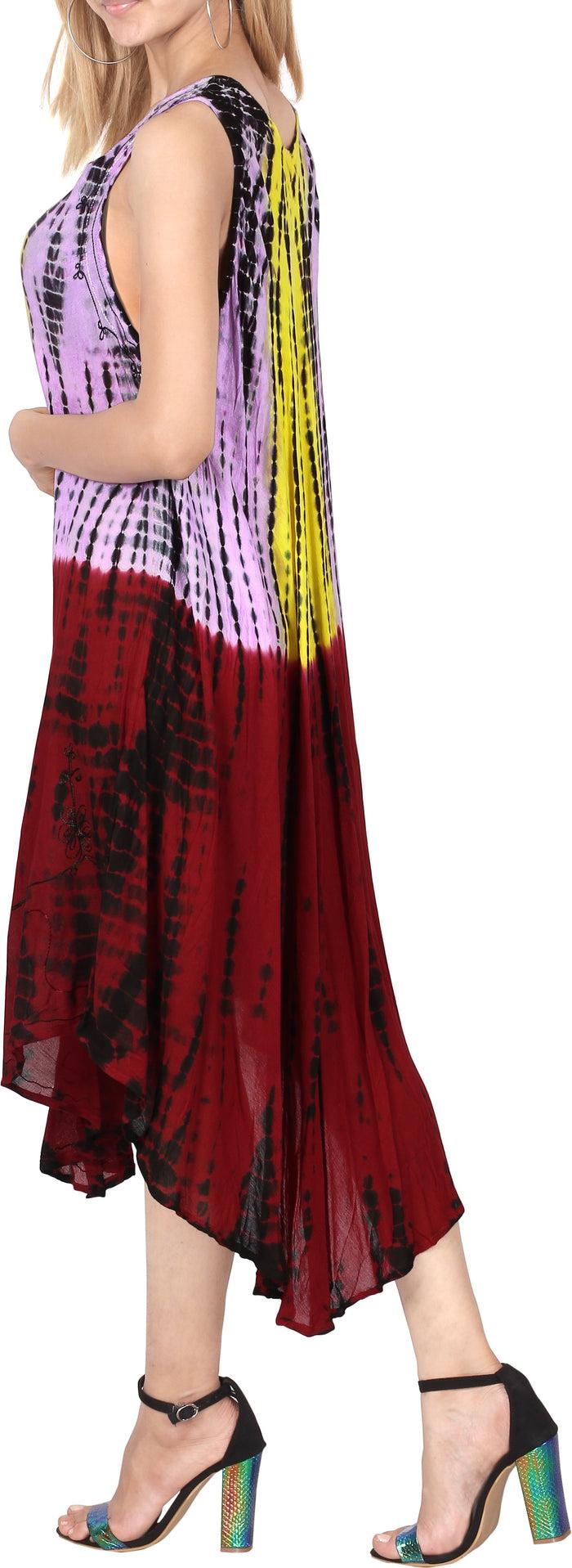 La Leela Women's Caftan Cover Up Rayon Plus Size Beach MAXI DRESS Tie Dye Casual Evening