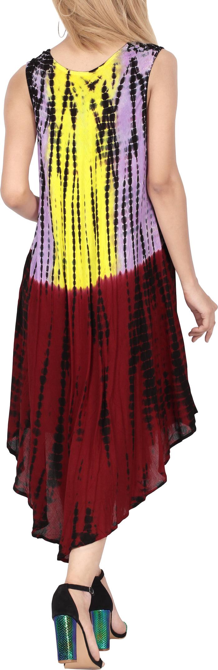 La Leela Women's Caftan Cover Up Rayon Plus Size Beach MAXI DRESS Tie Dye Casual Evening