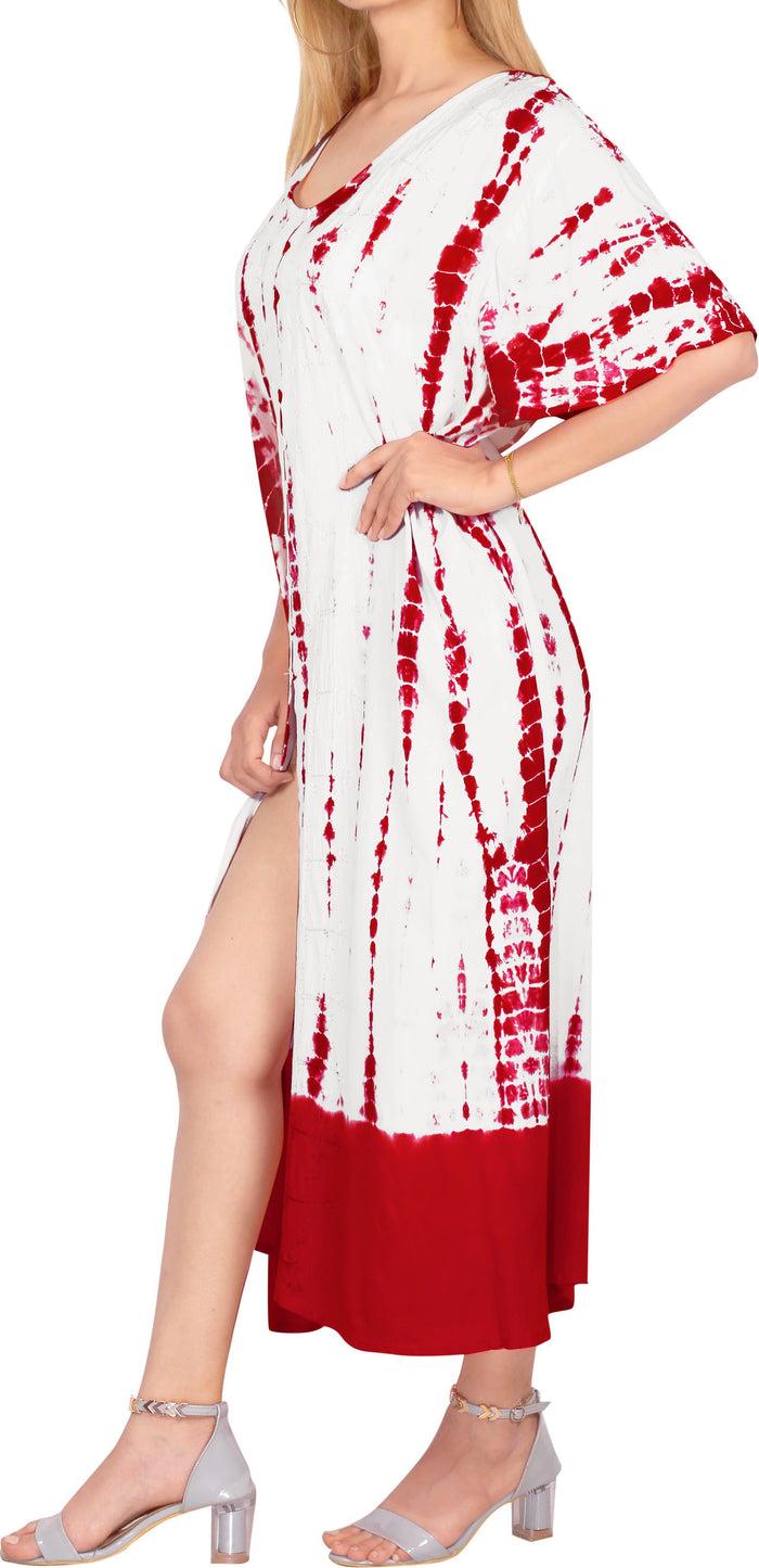 La Leela Women's Casual Beachwear Tie Dye Loose Bikini Swimwear Cover Up Caftan Dress Red