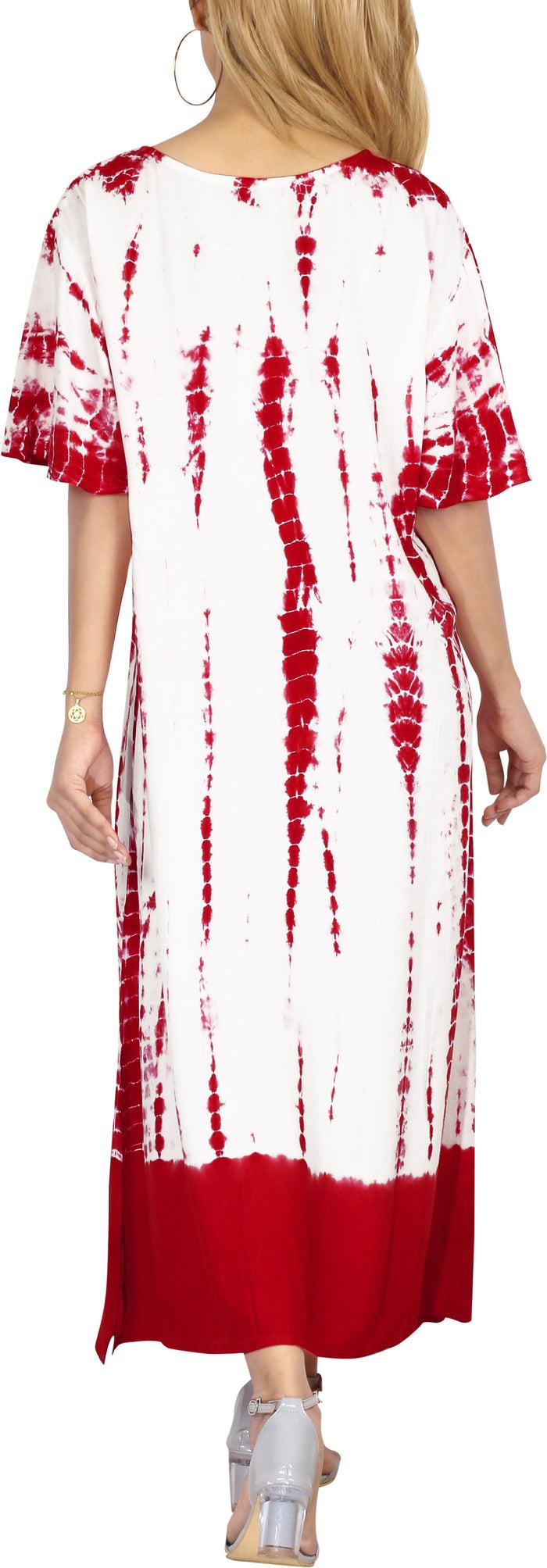 La Leela Women's Casual Beachwear Tie Dye Loose Bikini Swimwear Cover Up Caftan Dress Red
