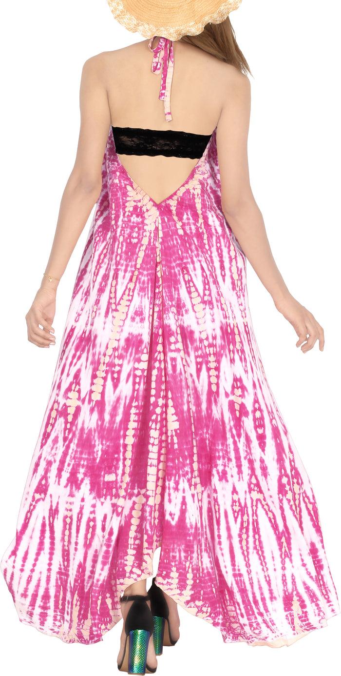 La Leela Women's Casual Beachwear Tie Dye Loose Bikini Swimwear Cover Up Caftan Dress Pink