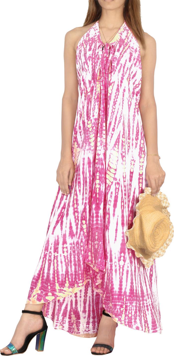 la leela Women's Casual Beachwear Tie Dye Loose Bikini Swimwear Cover up Caftan Dress Pink
