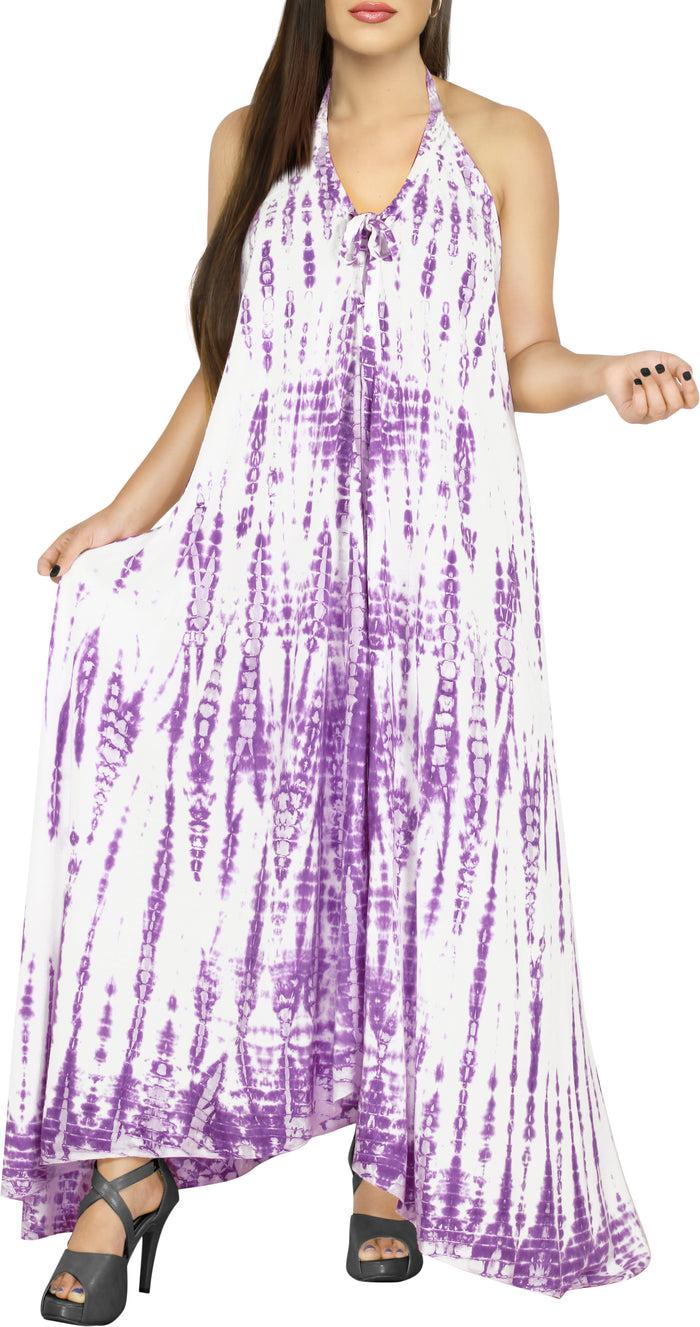la leela Women's Casual Beachwear Tie Dye Loose Bikini Swimwear Cover up Caftan Dress Pur