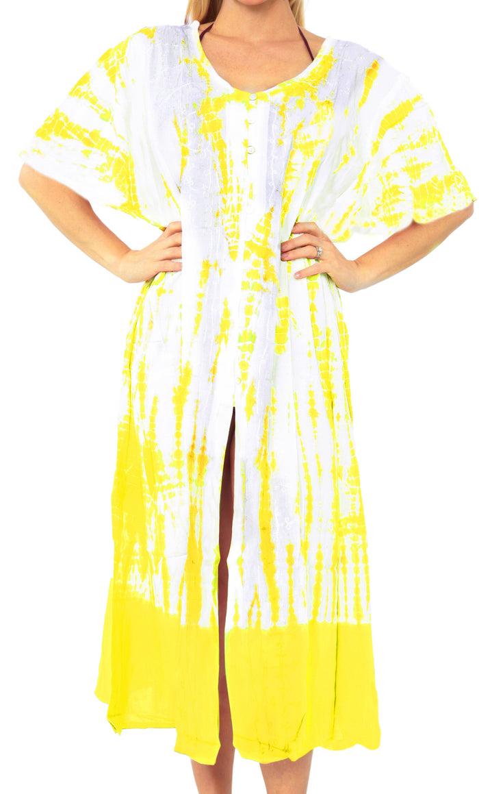 La Leela Women's Casual Beachwear Tie Dye Loose Bikini Swimwear Cover Up Caftan Dress Yellow