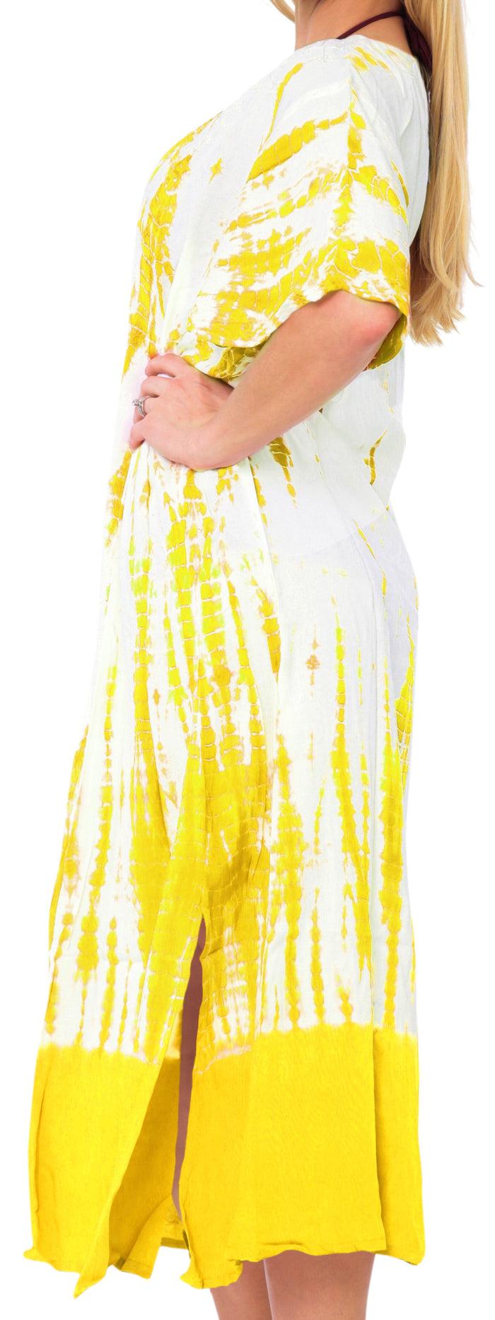 La Leela Women's Casual Beachwear Tie Dye Loose Bikini Swimwear Cover Up Caftan Dress Yellow