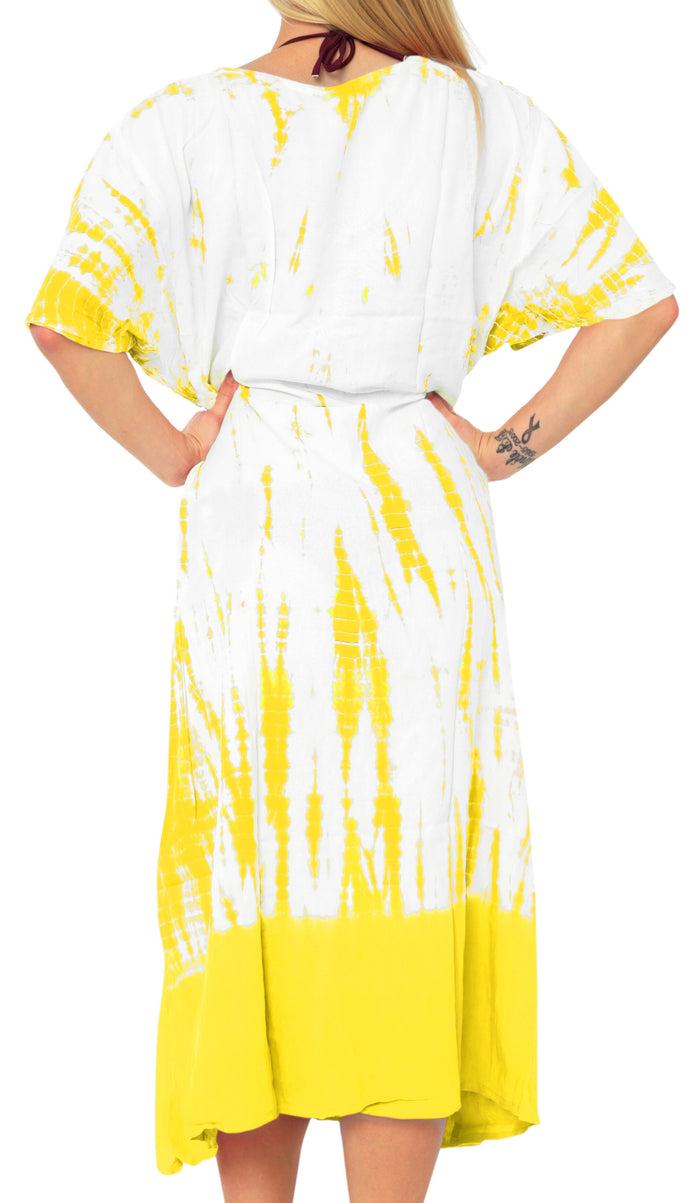 La Leela Women's Casual Beachwear Tie Dye Loose Bikini Swimwear Cover Up Caftan Dress Yellow
