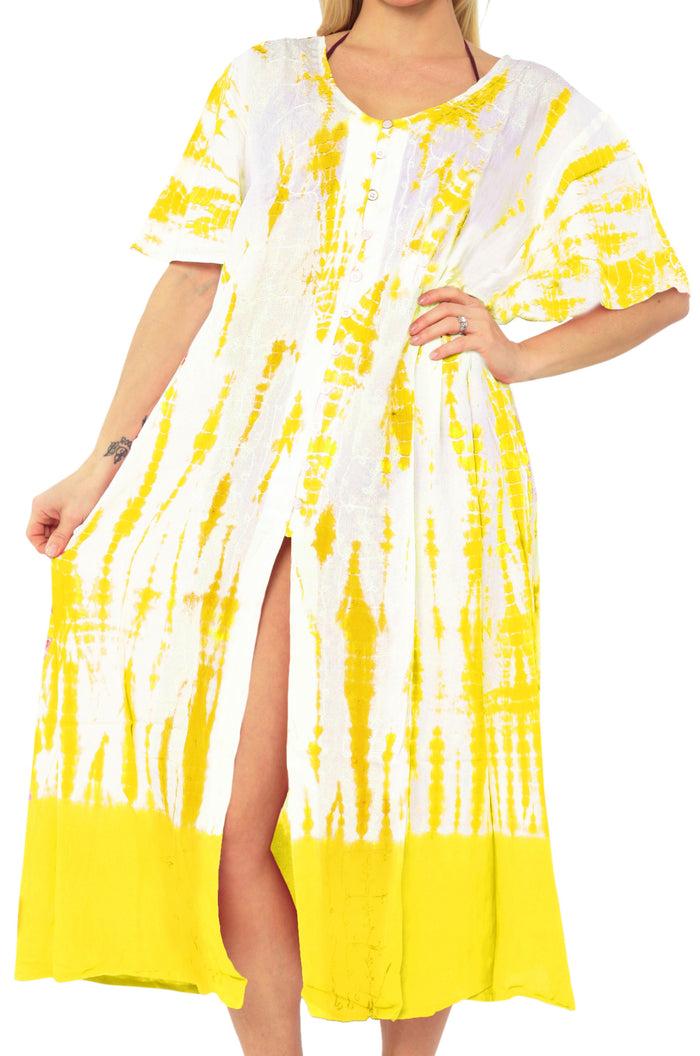 la leela Women's Casual Beachwear Tie Dye Loose Bikini Swimwear Cover up Caftan Dress Yellow