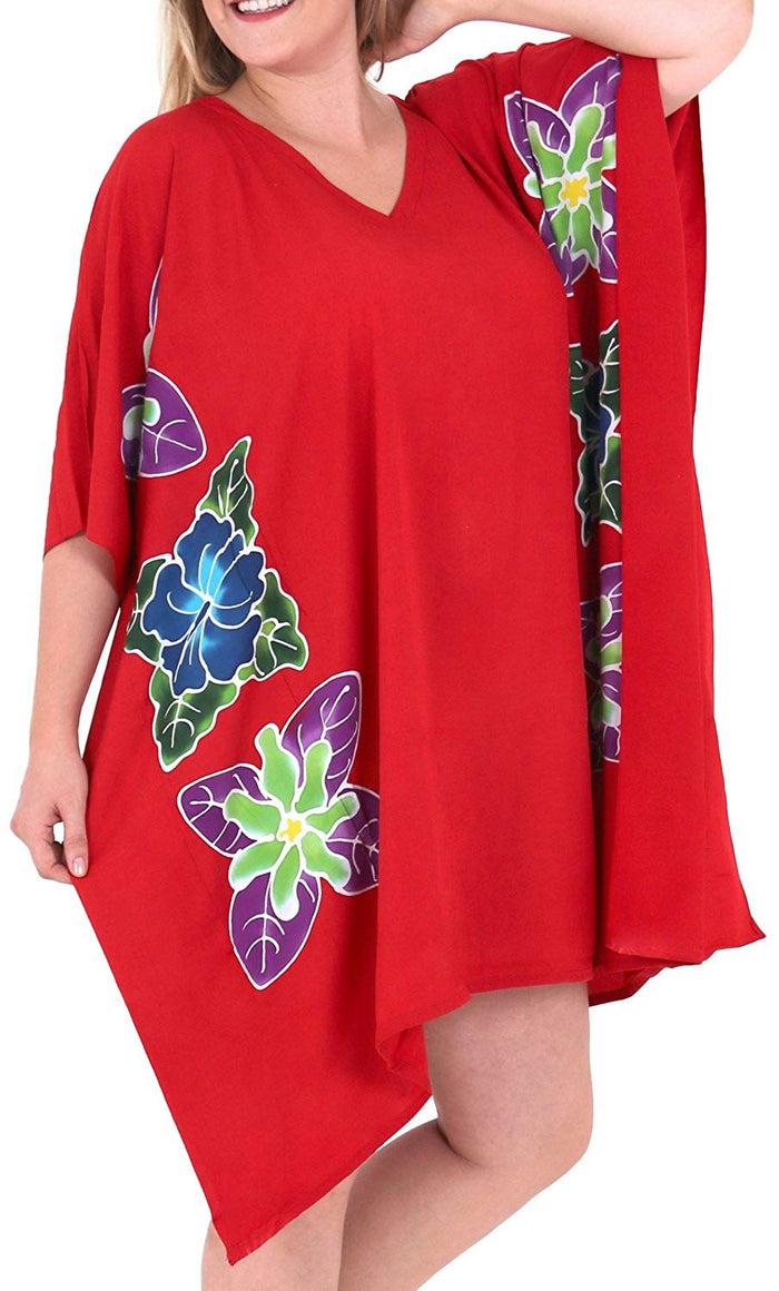 La Leela Women's Kimono Designer Sundress Beachwear Plus Size Evening Casual Cover Up Red