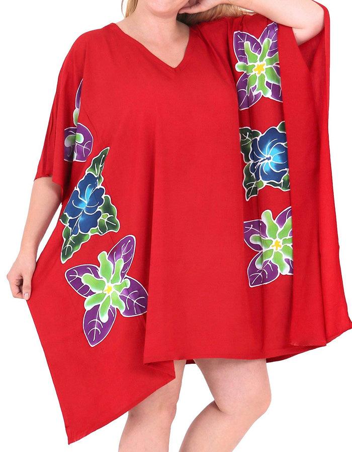 la leela Women's Kimono Designer Sundress Beachwear Plus Size Evening Casual Cover up Red