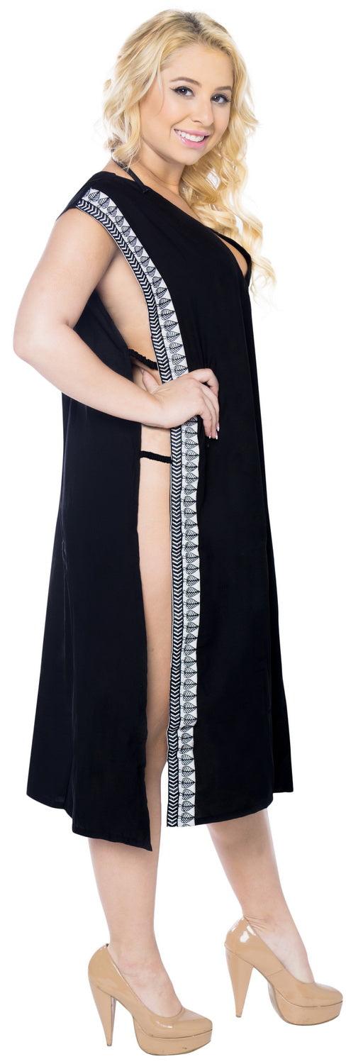 La Leela Women's Kimono Rayon Beachwear Swimsuit Swimwear Bikini Cover Up Blouse Black