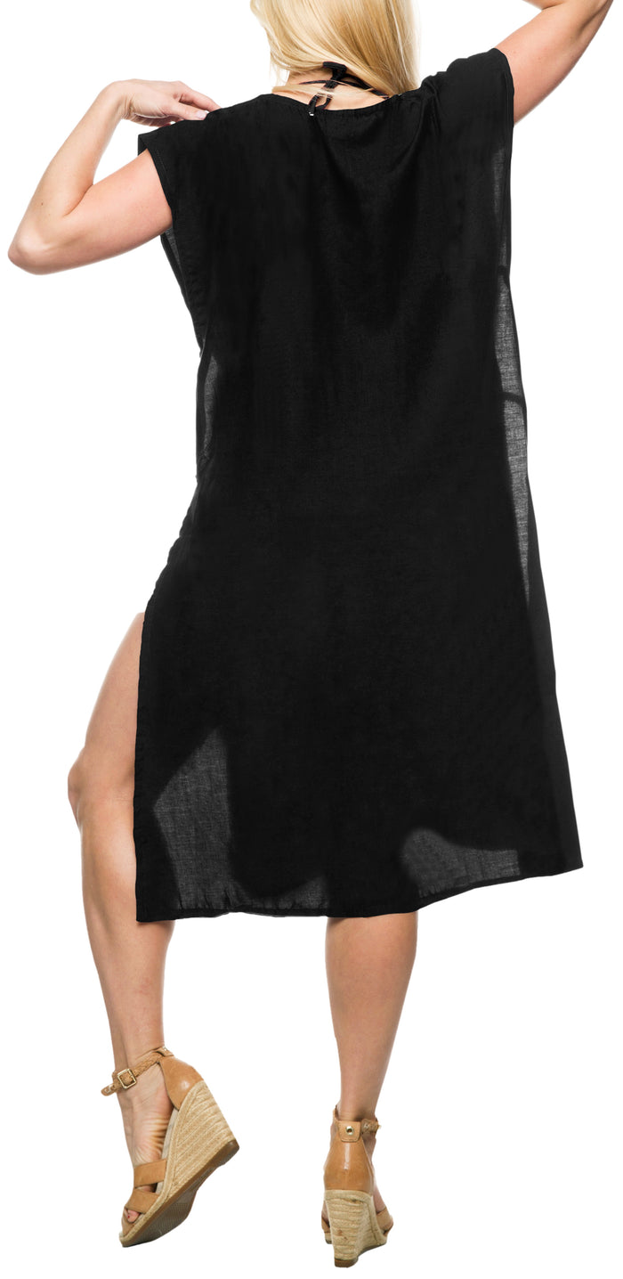 La Leela Women's Kimono Rayon Beachwear Swimsuit Swimwear Blouse Bikini Cover Up Black