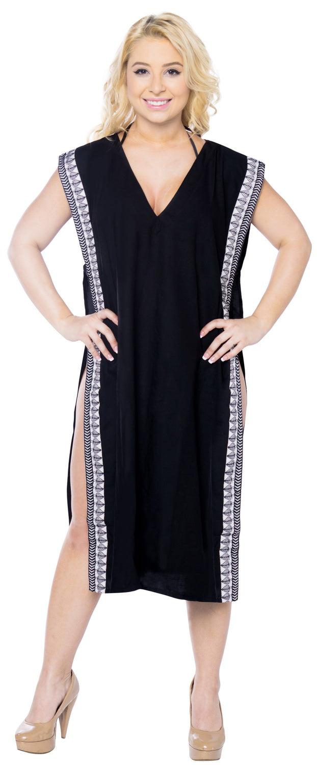 la leela Women's Kimono Rayon Beachwear Swimsuit Swimwear Bikini Cover up Blouse Black