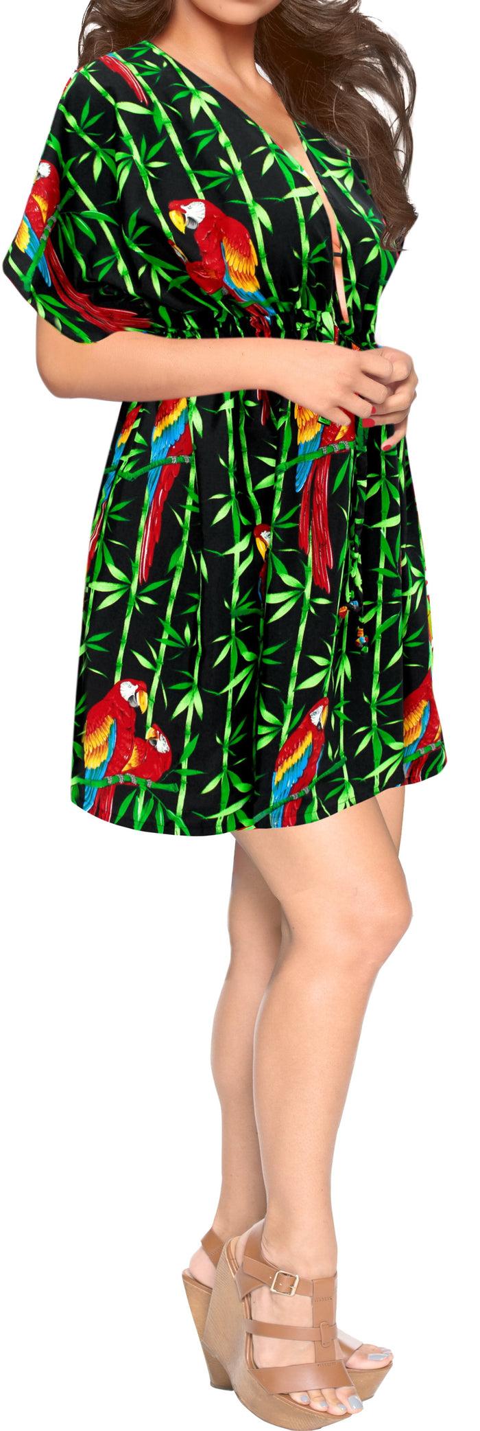 La Leela Women's Parrot Swimwear Swimsuit Bikini Cover Up Blouse Drawstring One Size Blac