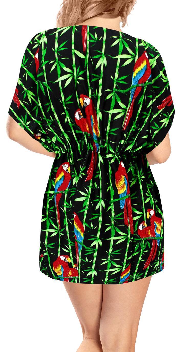 La Leela Women's Parrot Swimwear Swimsuit Bikini Cover Up Blouse Drawstring One Size Blac