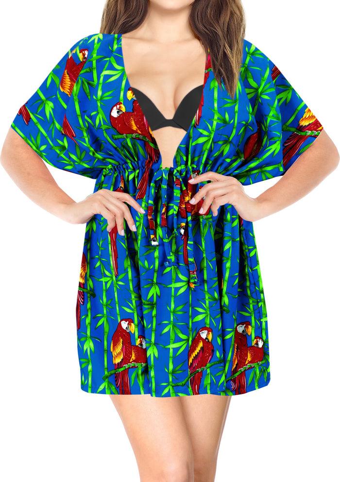 la leela Women's Parrot Swimwear Swimsuit Bikini Cover up Blouse Drawstring One Size B_Bl