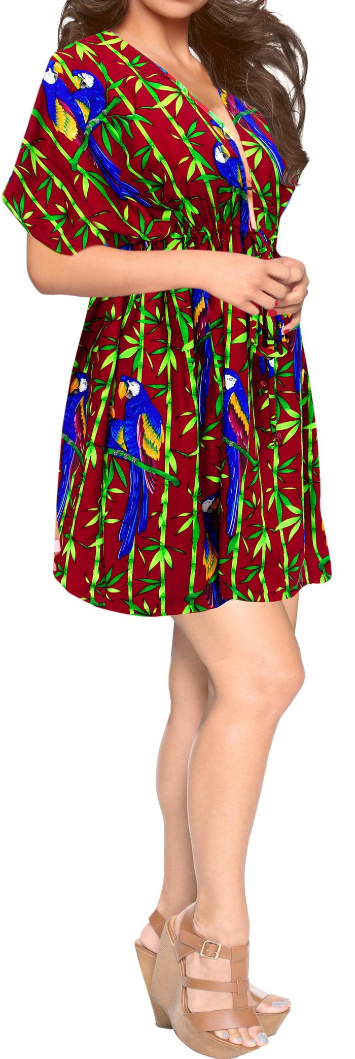 La Leela Women's Parrot Swimwear Swimsuit Bikini Cover Up Loose Drawstring One Size Red