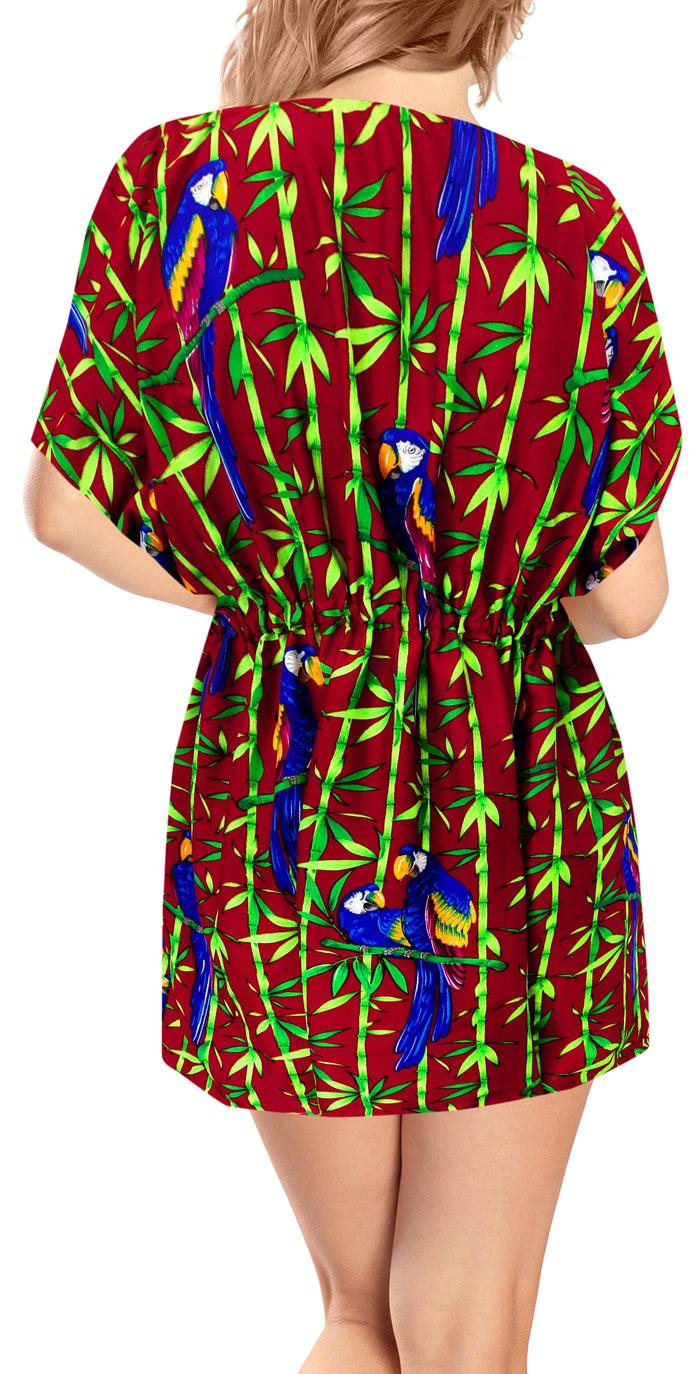La Leela Women's Parrot Swimwear Swimsuit Bikini Cover Up Loose Drawstring One Size Red
