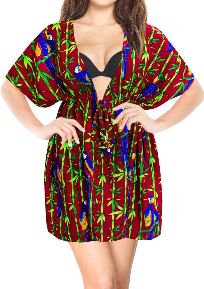la leela Women's Parrot Swimwear Swimsuit Bikini Cover up Loose Drawstring One Size Red
