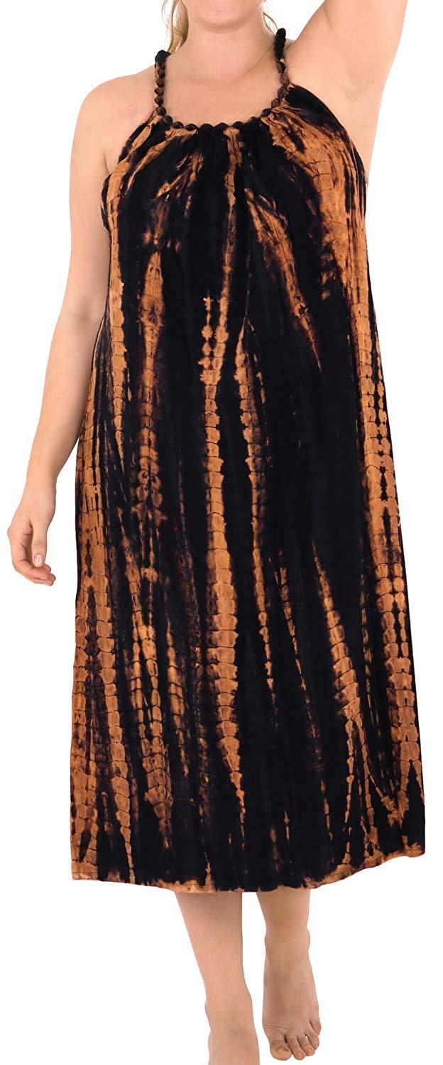 La Leela Women's Rayon Embroidered Tie Dye Caftan Dress Beach Swimwear Cover Up Black