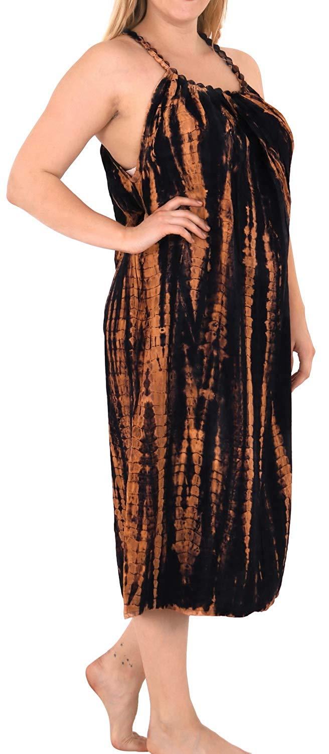 la leela Women's Rayon Embroidered Tie dye Caftan Dress Beach Swimwear Cover up Black
