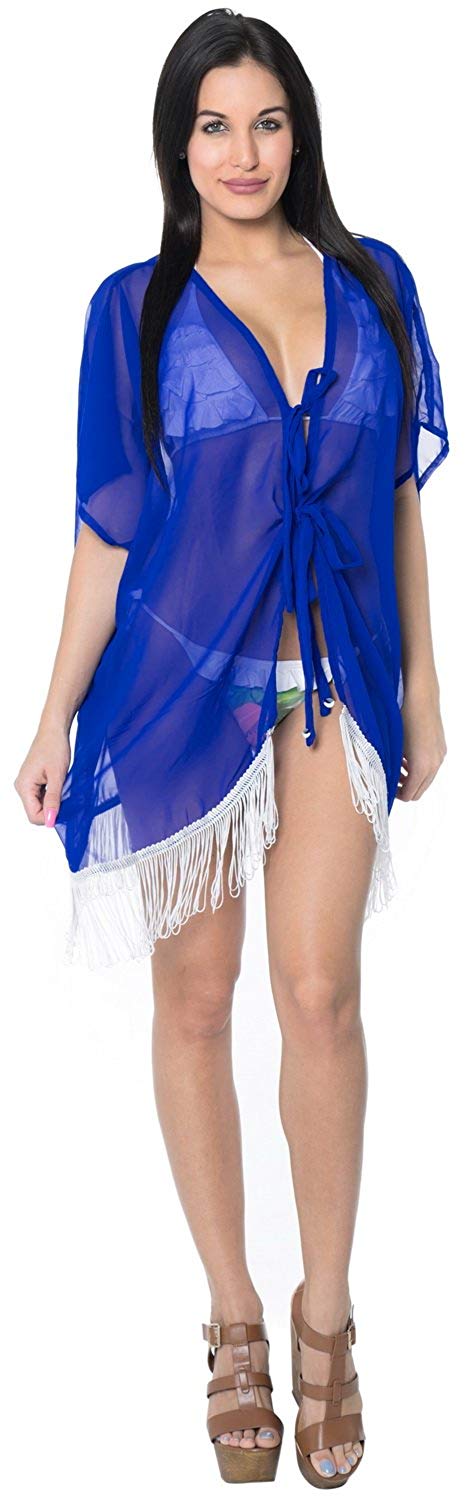 La Leela Women's Tops Kimono Cardigan Beach Swim Cover Up Chiffon Solid