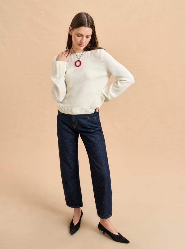 La Ligne Solid Boat Neck Breton Sweater