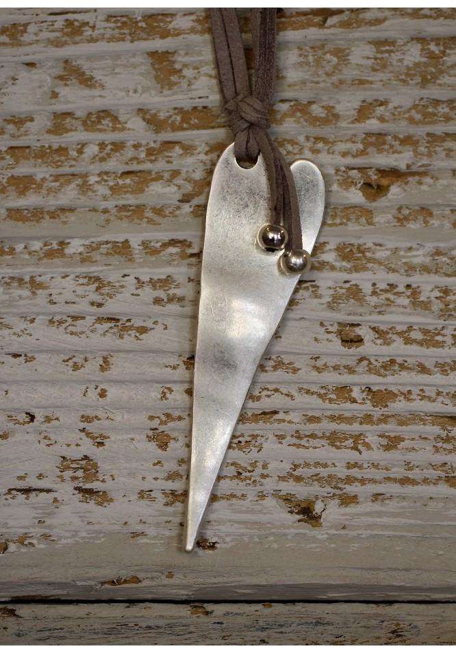 La Muse Elongated Heart Necklace Silver