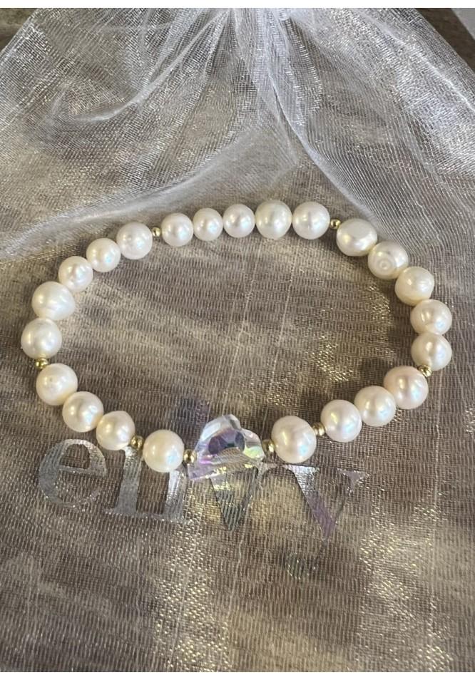 La Muse Freshwater Pearl & Crystal Heart Bracelet