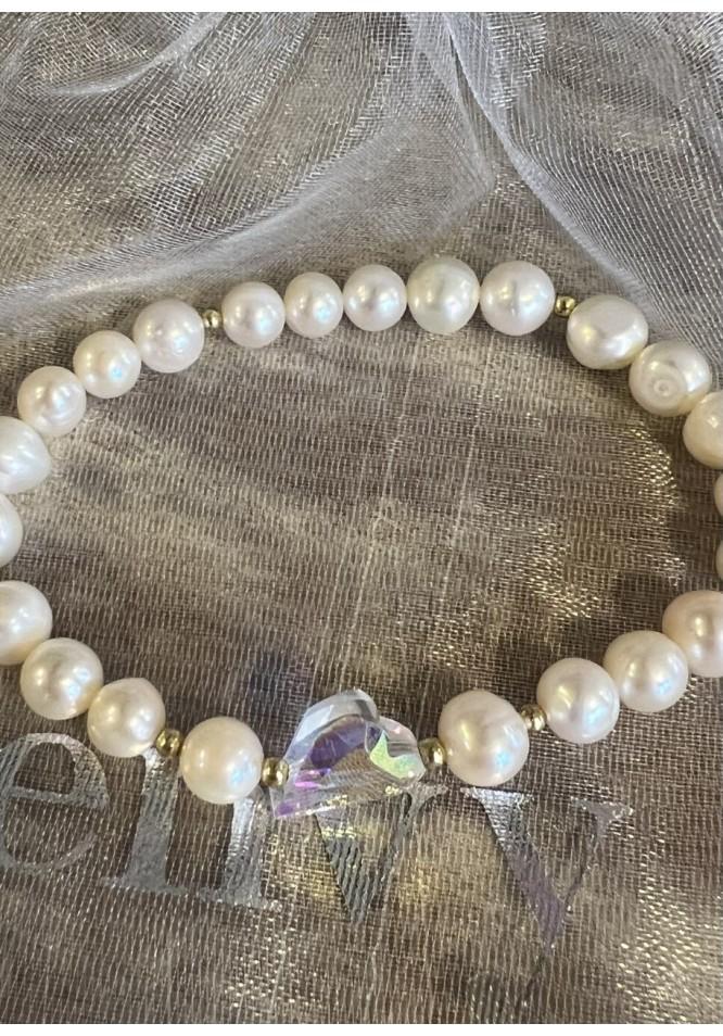 la muse Freshwater pearl & crystal heart bracelet