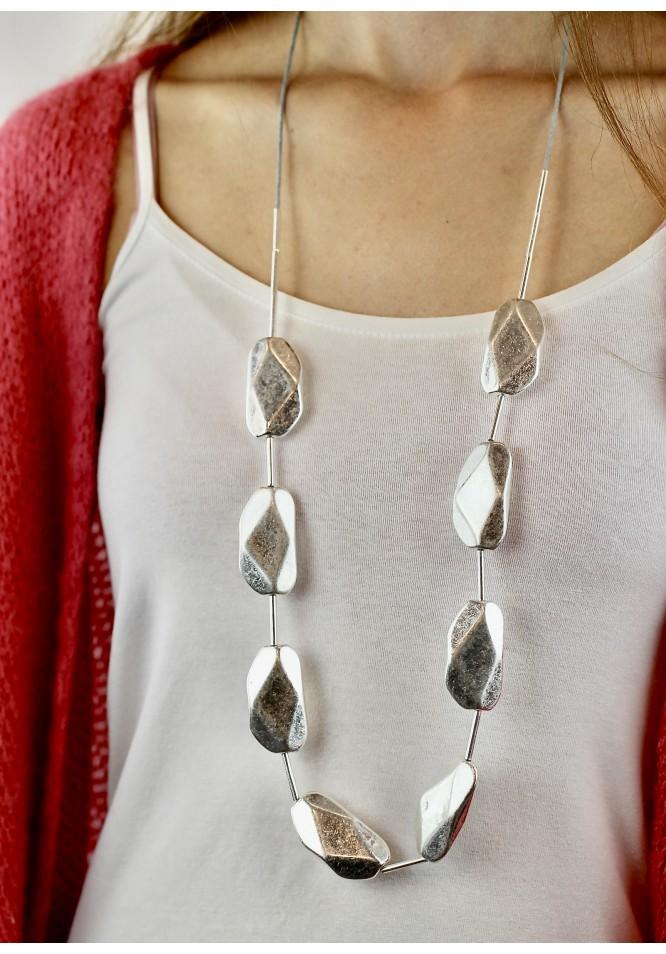 La Muse Long Silver Beaded Necklace