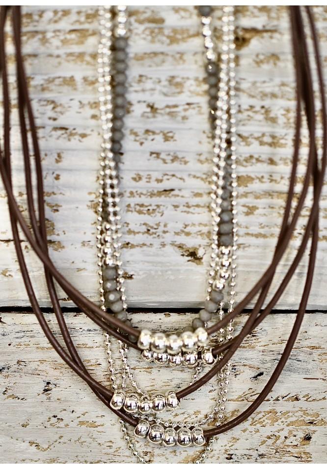 La Muse Multi Strand Leather Necklace With Beads