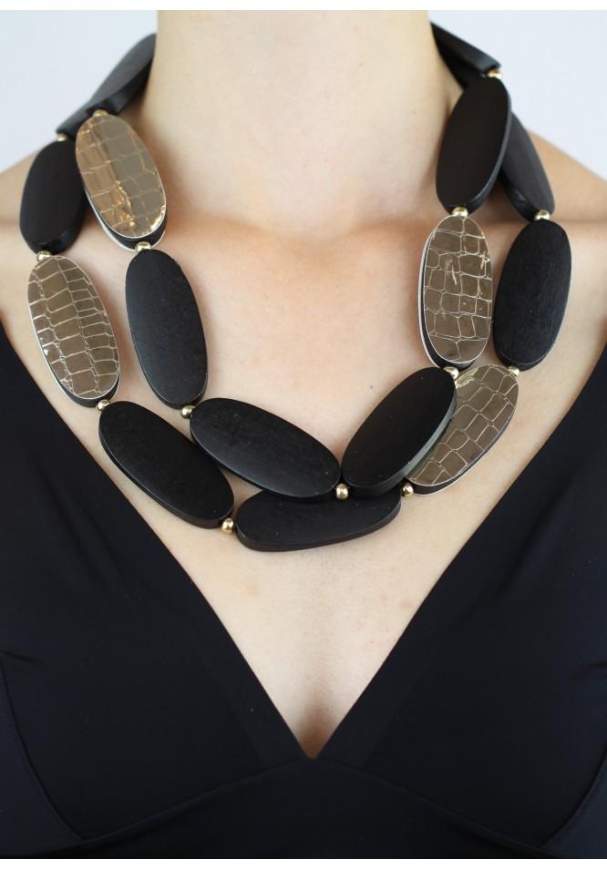 la muse Necklace with oval black and gold beads