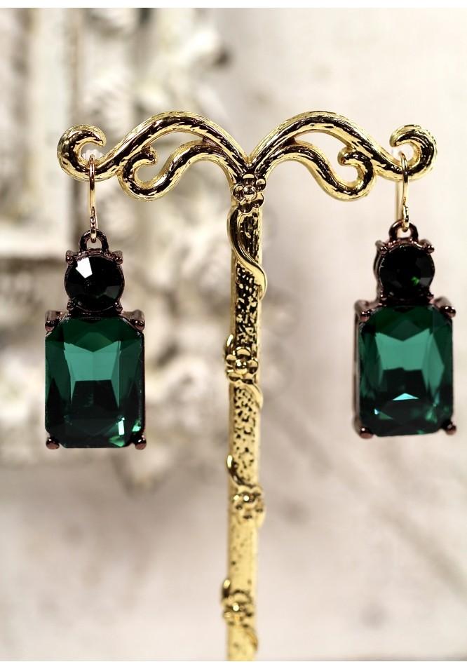 La Muse Vintage Crystal Earrings Green