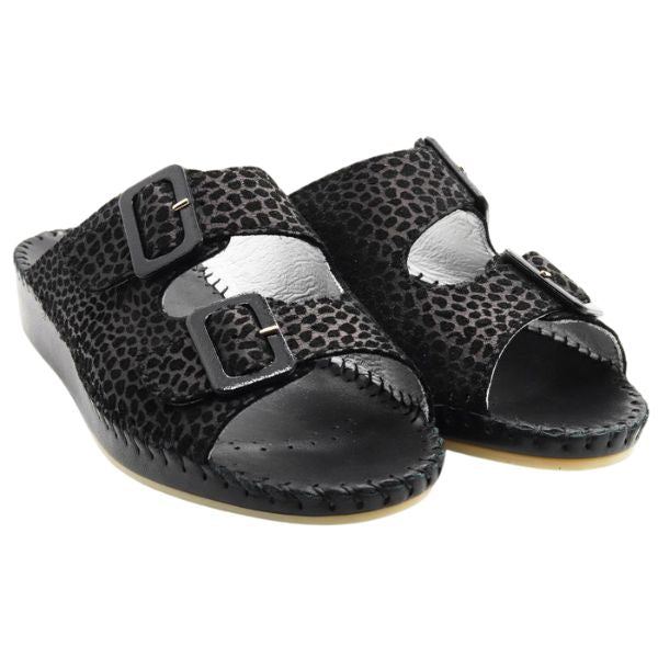 La Plume Jen Animal Print Women's Sandals Black Leopard