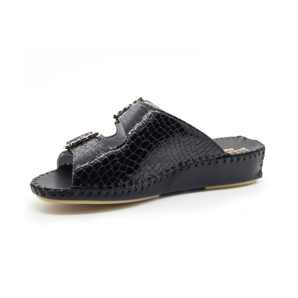 La Plume Jen Rhinestone Women's Sandals Black Croco