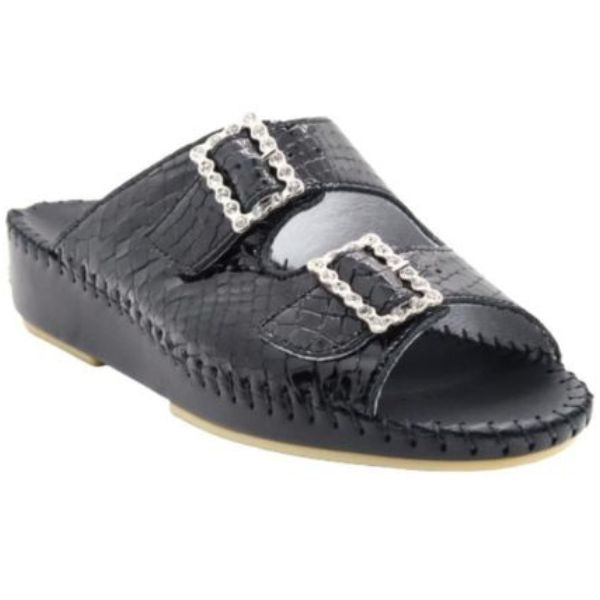 la plume Jen Rhinestone Women's Sandals Black Croco