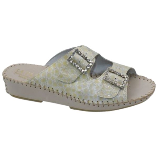 la plume Jen Rhinestone Women's Sandals White Leather