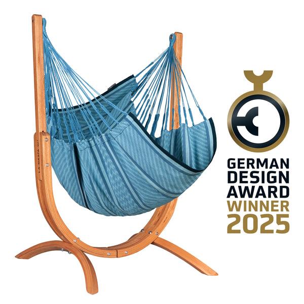 la siesta Udine Organic Blue Zebra - Organic Cotton Hammock Chair with FSC® certified Eucalyptus Stand