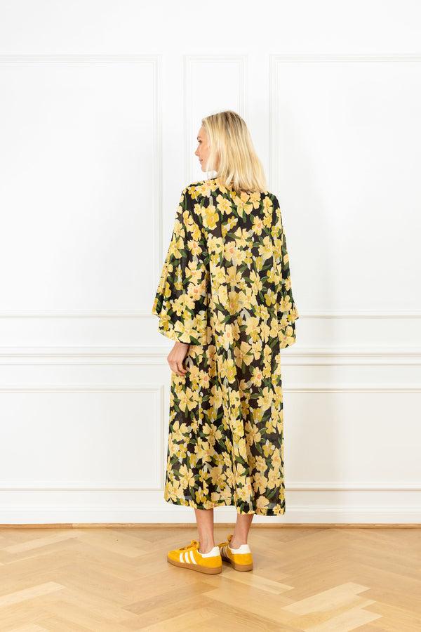 La Vie Jasmine Florals Cotton Maxi Open Front Caftan
