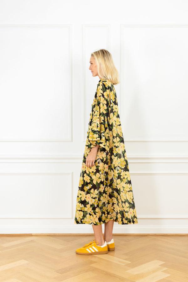 La Vie Jasmine Florals Cotton Maxi Open Front Caftan
