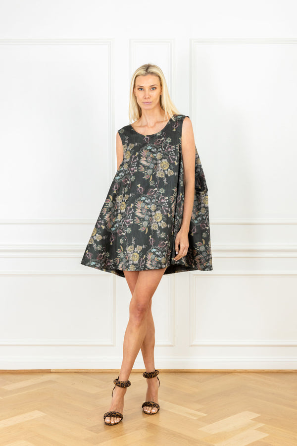 la vie Abstract Frosted Florals Pleat Dress