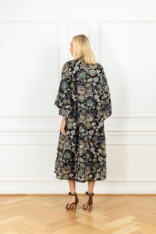 La Vie Black Garden Sequin Maxi Caftan