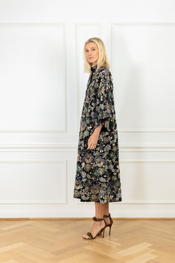 La Vie Black Garden Sequin Maxi Caftan