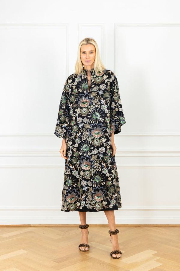 la vie Black Garden Sequin Maxi Caftan