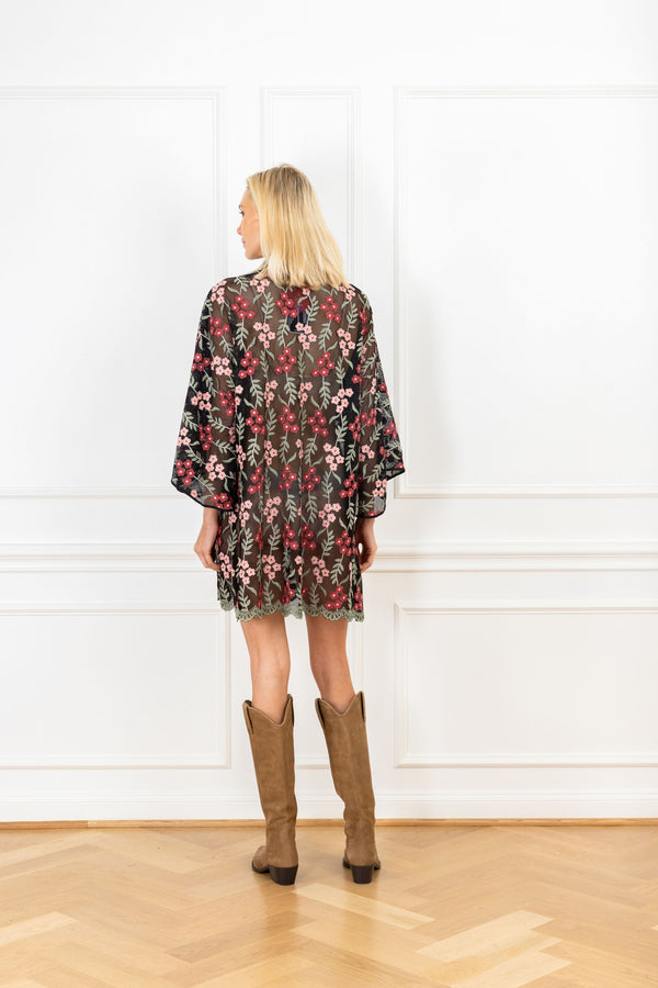 La Vie Black Net Garden Mini Caftan