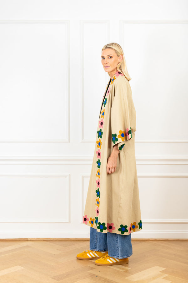 La Vie Camel Cotton Patch Maxi Duster