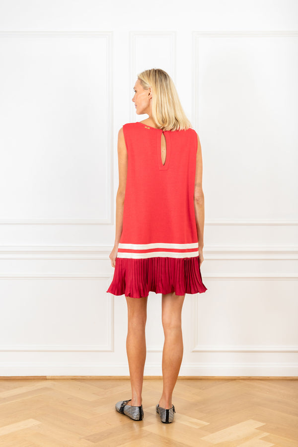 La Vie Cherry Wool Pleated Mini A-Line Dress