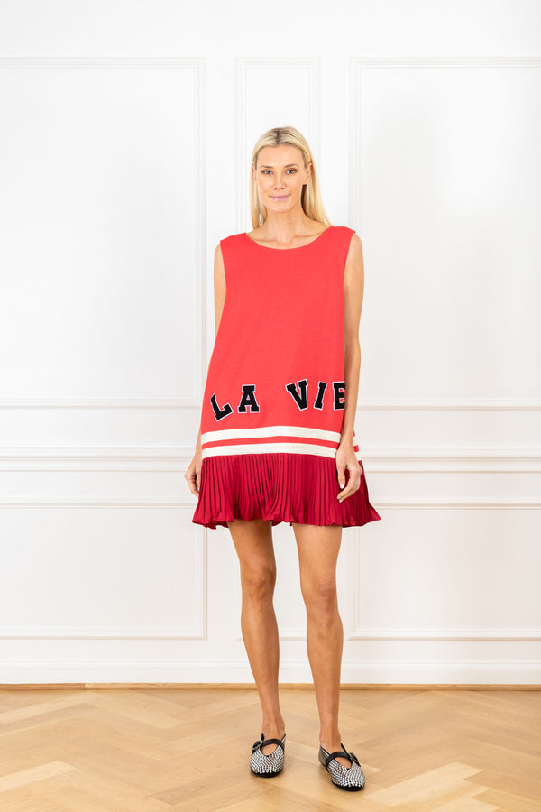 la vie Cherry Wool Pleated Mini A-Line Dress